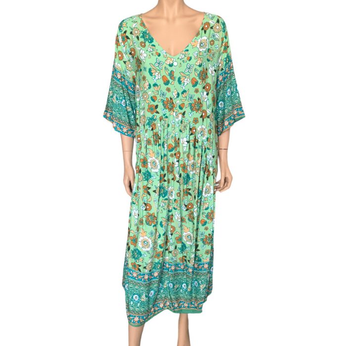 Comfy V Neck Midi Dress with Two Side Pockets (S/M/L)
