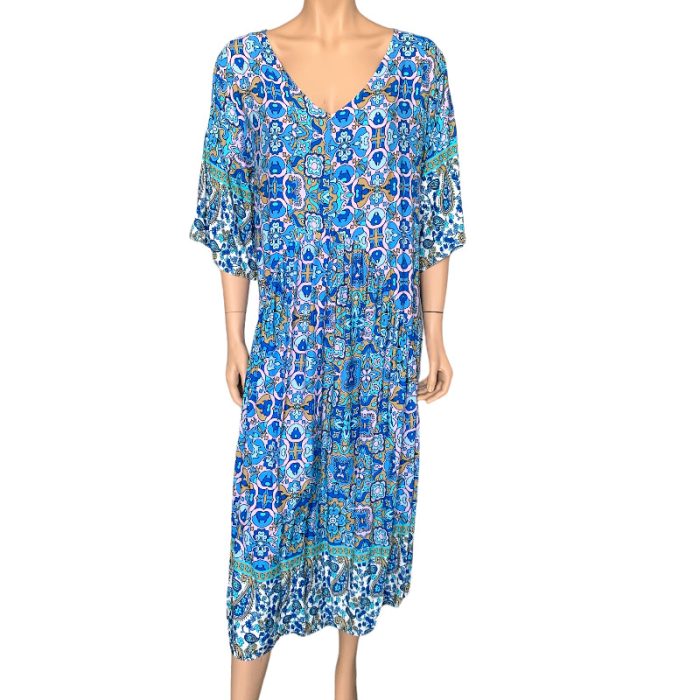Comfy V Neck Midi Dress with Two Side Pockets (S/M/L)
