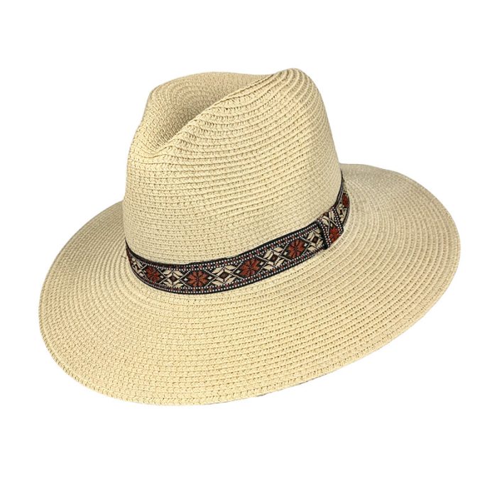 Wide Brim Fedora Hat with Fabric Band Deco