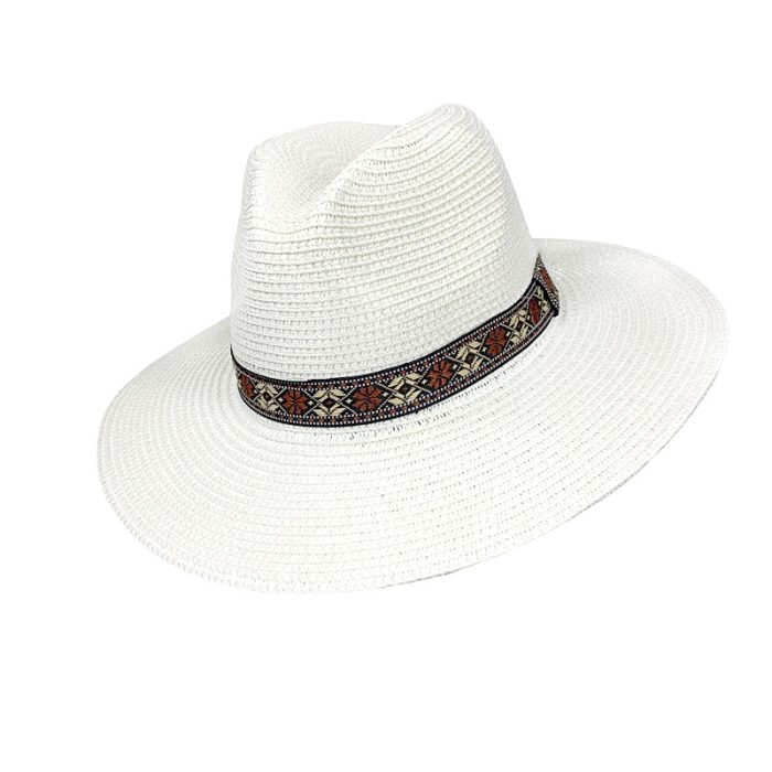 Wide Brim Fedora Hat with Fabric Band Deco