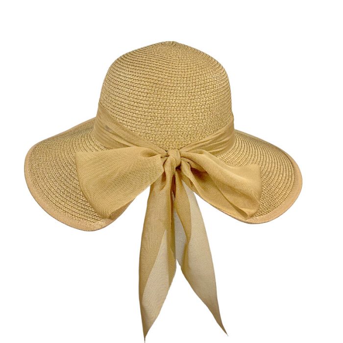 Back Brim Opened  Hat with Chiffon Ribbon