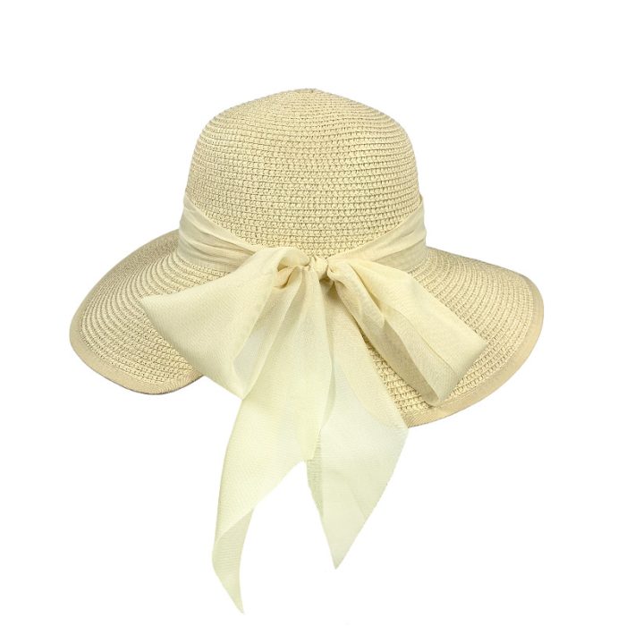 Back Brim Opened  Hat with Chiffon Ribbon