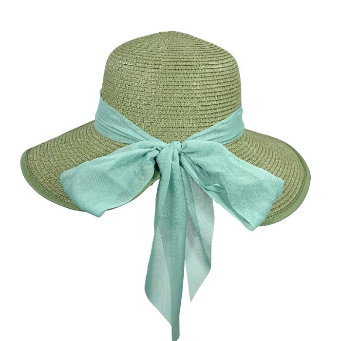 Back Brim Opened  Hat with Chiffon Ribbon
