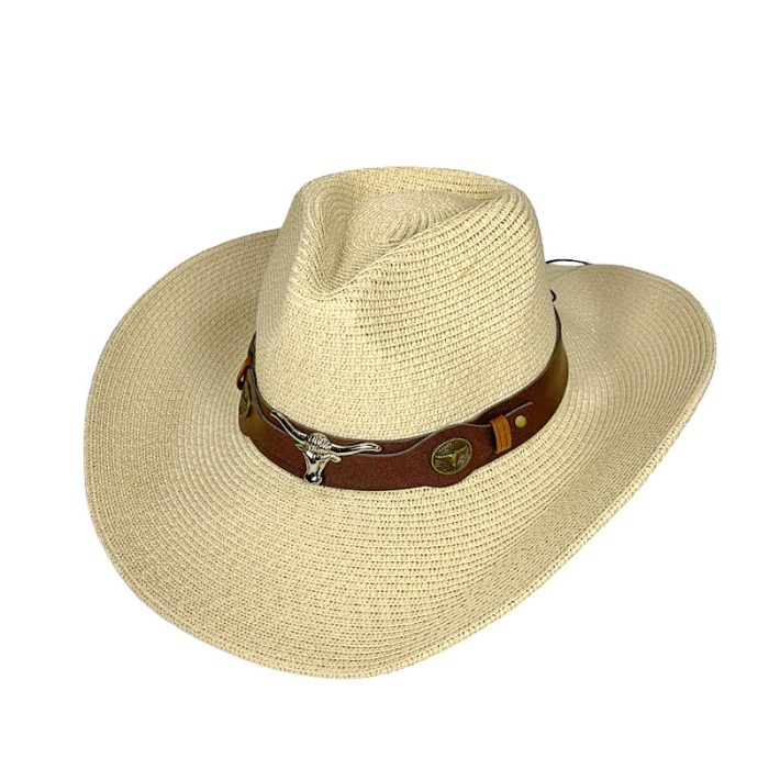 Wide Brim Cowboy Hat with Bull Head Band