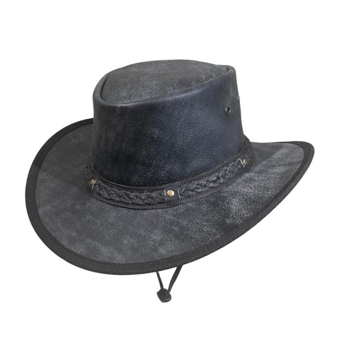 Genuine Leather Squashy Hat with Chin Cord - M