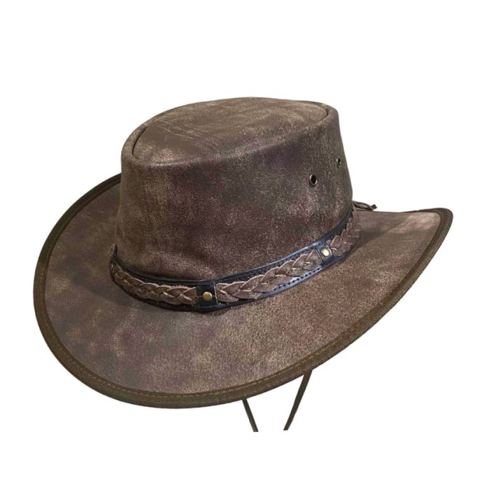 Genuine Leather Squashy Hat with Chin Cord - S