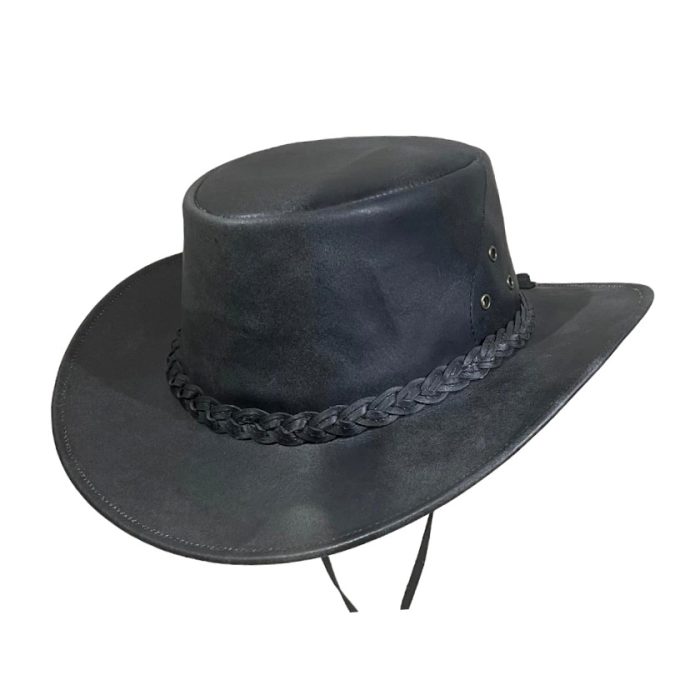 Genuine Leather Squashy Hat with Chin Cord - L