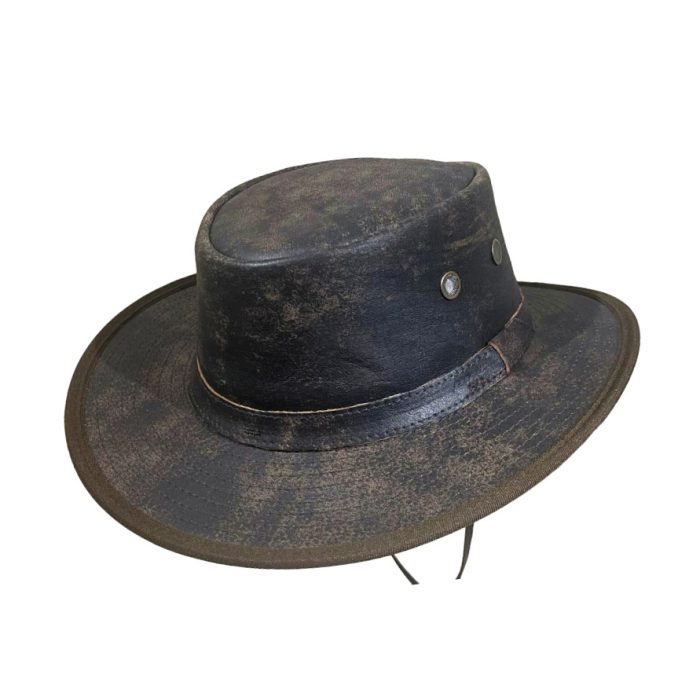 Genuine Leather Squashy Hat with Chin Cord - M