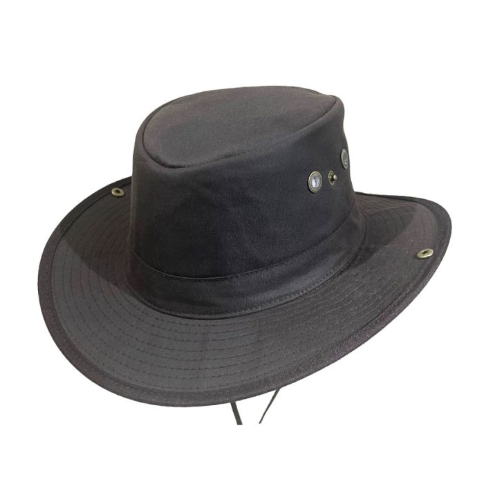 Waterproof Oil Waxed Cotton Hat with Genuine Leather Chin Cord - S