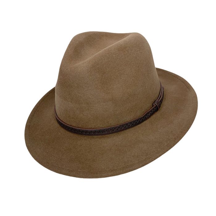 Luxe Wool Felt Fedora Hat with Band - M (#58)