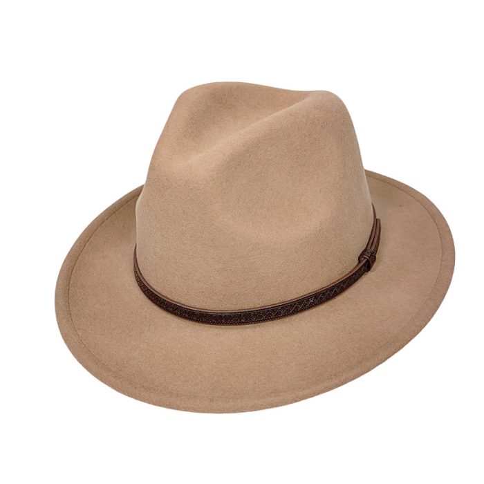 Luxe Wool Felt Fedora Hat with Band - M (#58)