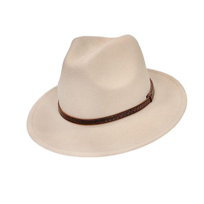Luxe Wool Felt Fedora Hat with Band - M (#58)