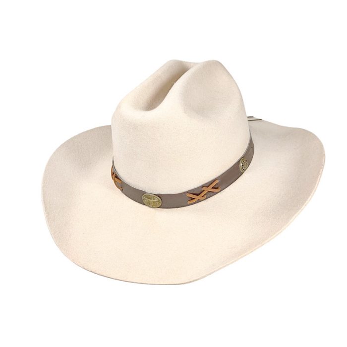 Wide Brim Wool Felt Cowboy Hard Hat with Band - S (#56)