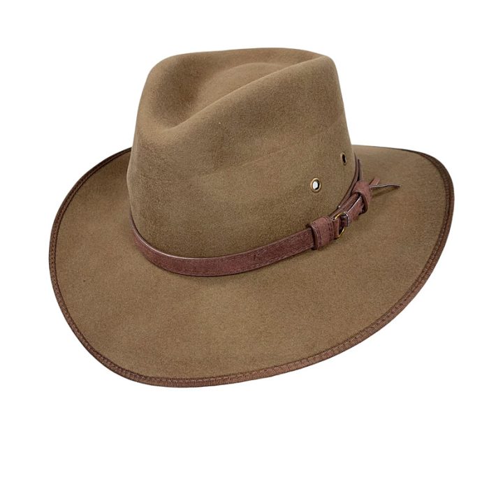 Broad Dipping Brim Wool Felt Hat with Eyelets and Band - M (#58-59)