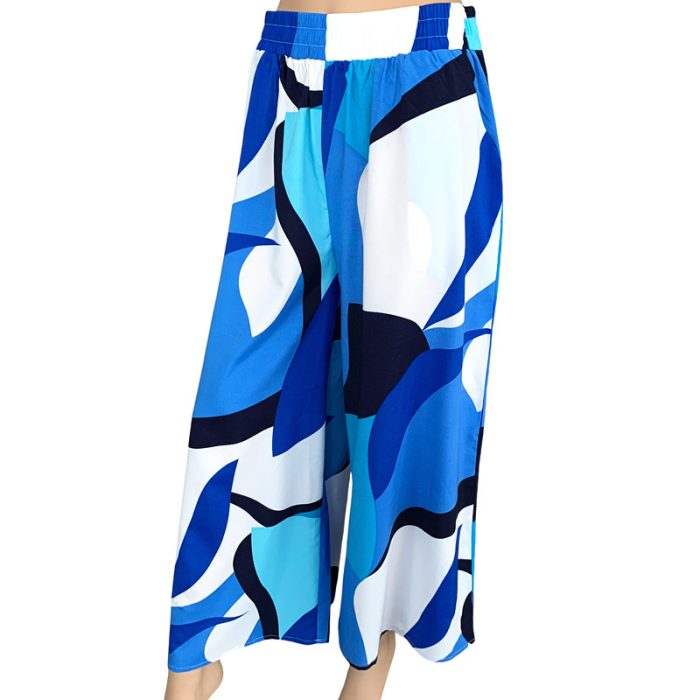 Pattern Ultra Wide Leg Pants with Two Side Pockets