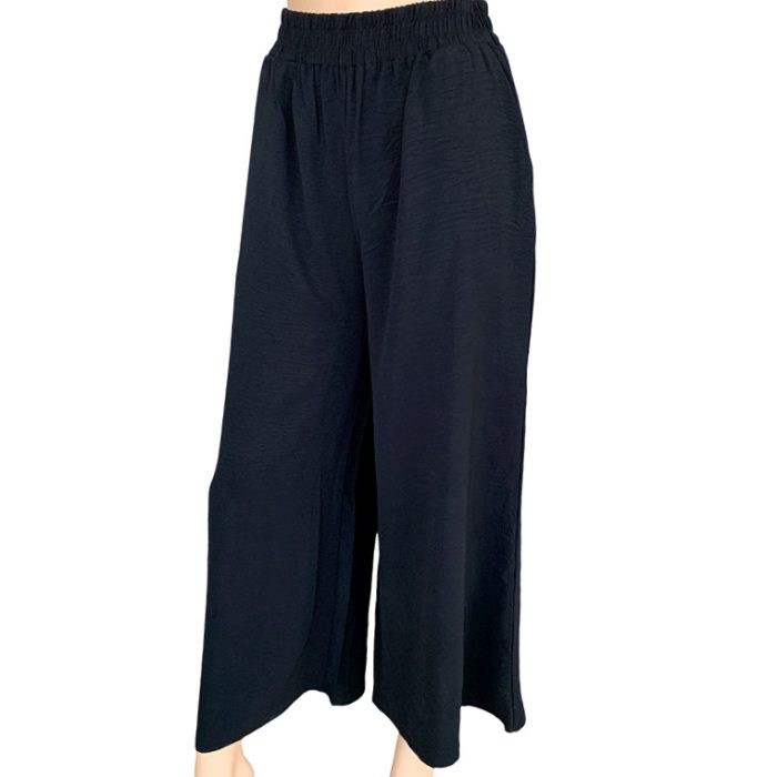 Solid Color Ultra Wide Leg Pants with Two Side Pockets