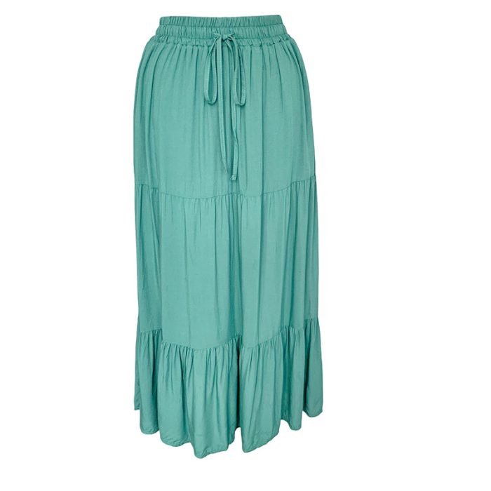 Solid Color Midi Skirt with Two Pockets and Drawstring - S/M & L/XL