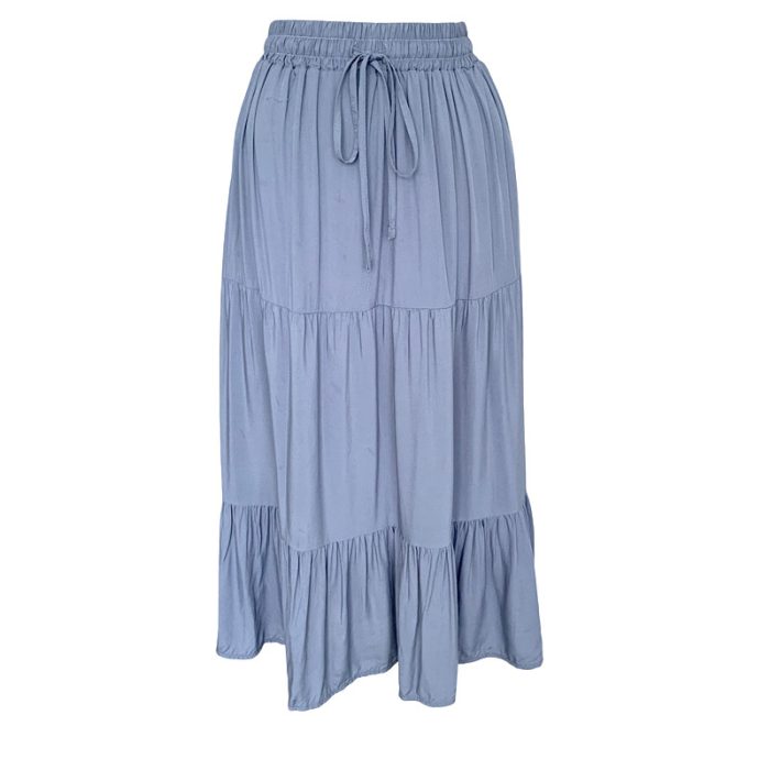 Solid Color Midi Skirt with Two Pockets and Drawstring - S/M & L/XL