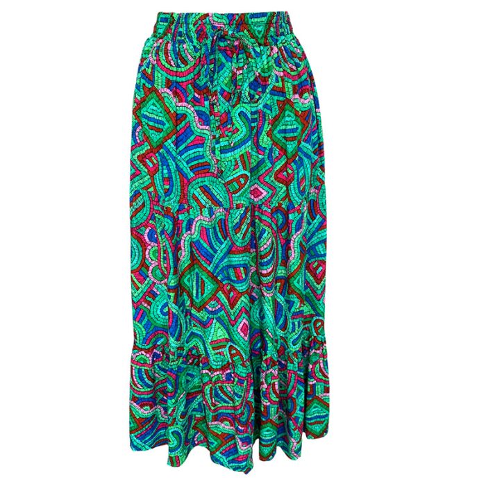 Patterned Midi Skirt with Two Pockets and Drawstring - S/M & L/XL