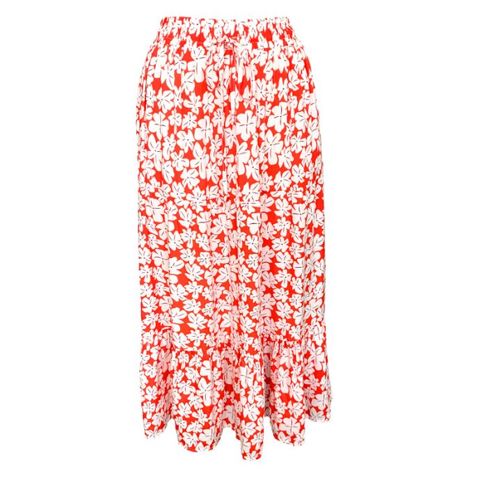 Patterned Midi Skirt with Two Pockets and Drawstring - S/M & L/XL