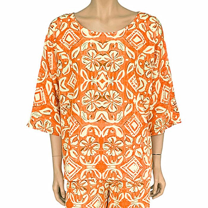 Patterned Crew Neck 3/4 Sleeve Loose Tunic Shirt