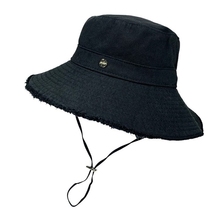 UPF50+Wide Brim Cotton Bucket Hat with Chin Cord