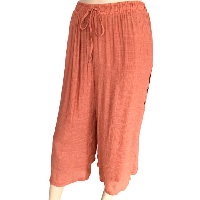 Double Layer Wide Leg Crop Pants with Side Buttons - S/M & L/XL