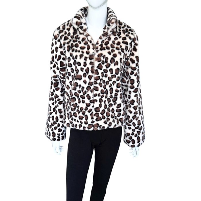 Animal Print Faux Fur Jacket with Zip and Hiding Pockets - S/M & L/XL