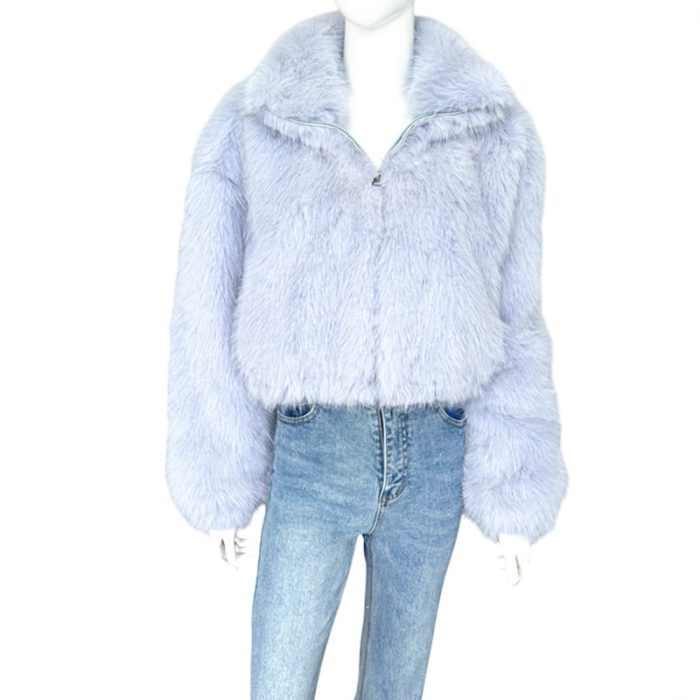 Fluffy Faux Fur Jacket with Zip and Hiding Pockets - S/M & L/XL
