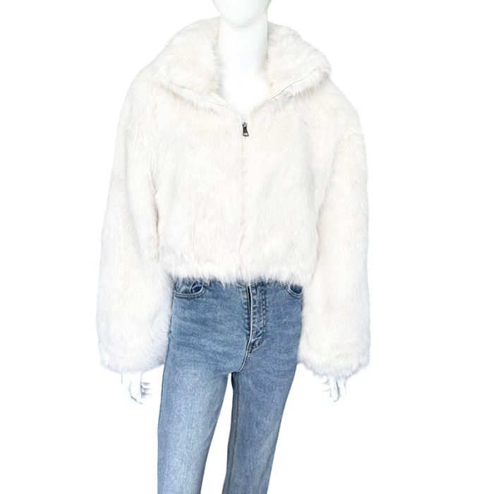 Fluffy Faux Fur Jacket with Zip and Hiding Pockets - S/M & L/XL