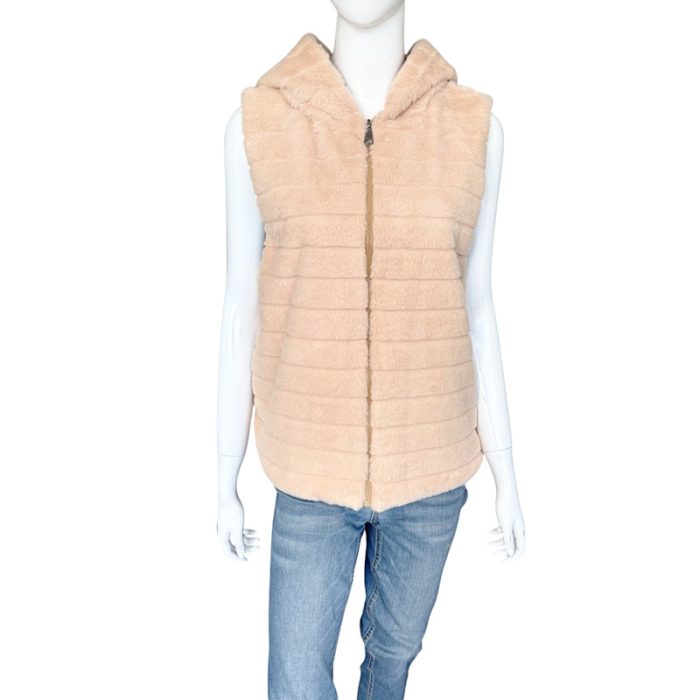 Hooded Faux Fur Vest with Zip and Hiding Pockets - S/M & L/XL