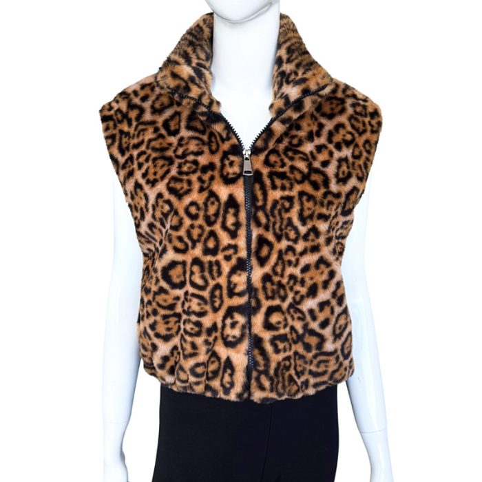 Cute Faux Fur Animal Print Vest with Zip and Hiding Pockets - S/M & L/XL