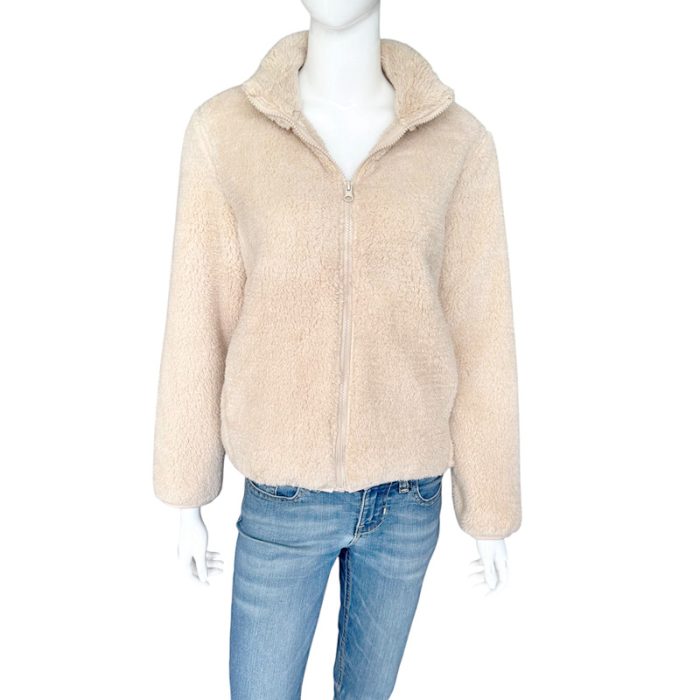 Fluffy Teddy Fur Full-Zip Stand Collar Jacket with Two Pockets - Set 1(M/L/XL)