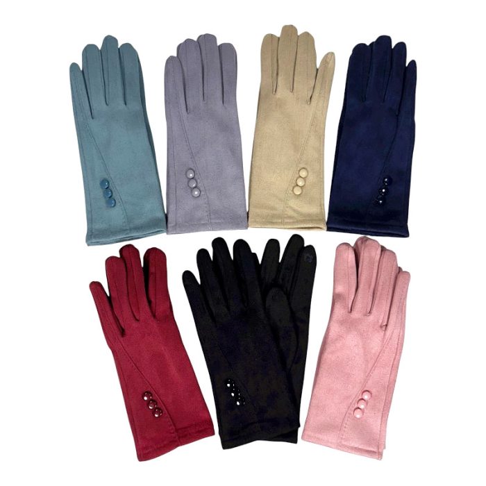 Women Suede Three Buttons Gloves with Lining and Finger Touch – Assorted Colors