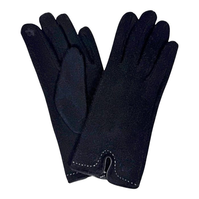 Wool Blend Open Cuff Gloves with Lining and Finger Touch – All in Black