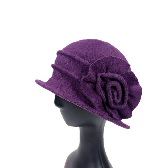 Elegant Soft Wool Hat with Flower Deco