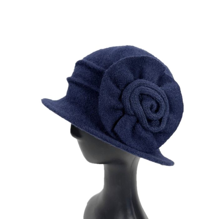 Elegant Soft Wool Hat with Flower Deco