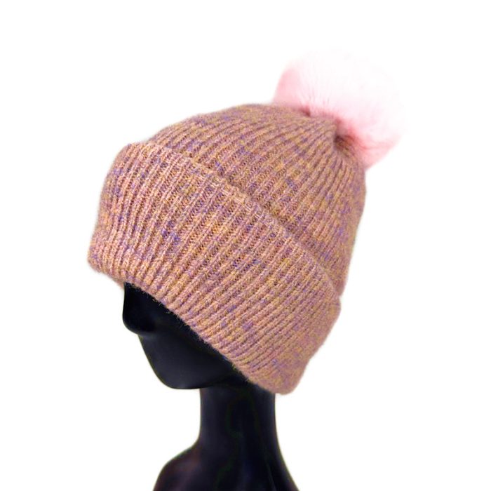 Stylish Melange Beanie with Pom