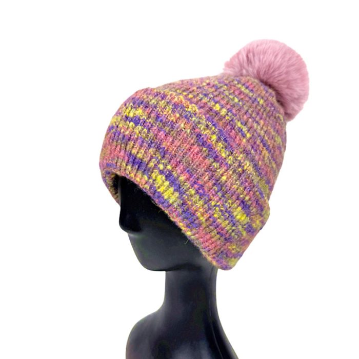 Stylish Melange Beanie with Pom