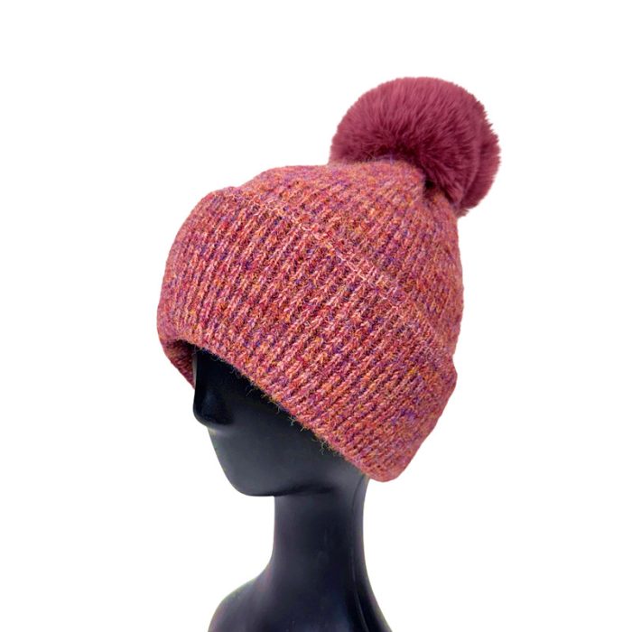 Stylish Melange Beanie with Pom