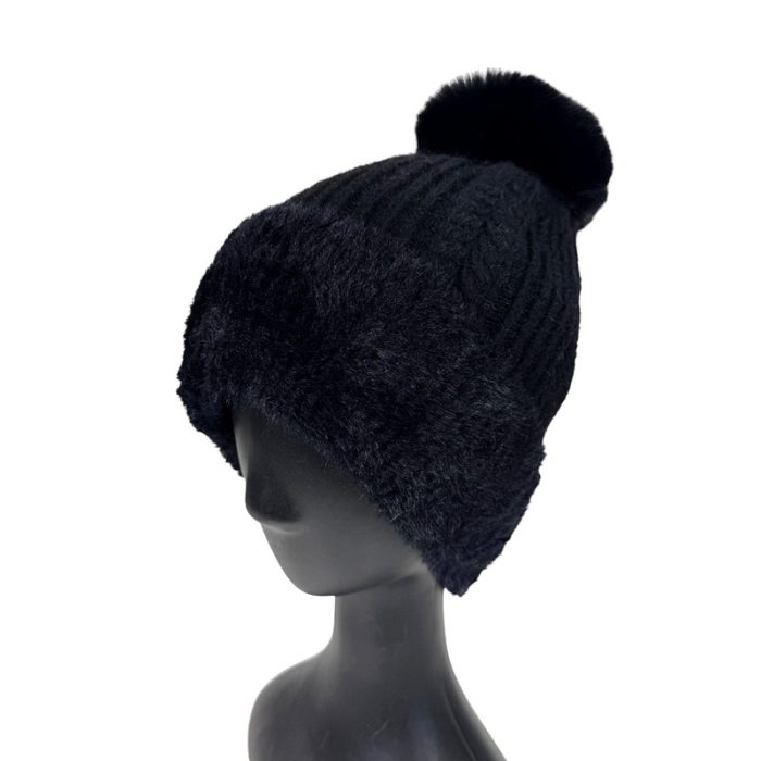 Fur Trim Beanie with Fleece Linging