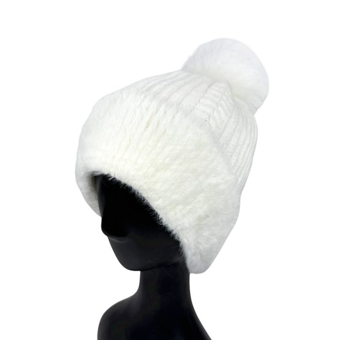 Fur Trim Beanie with Fleece Linging