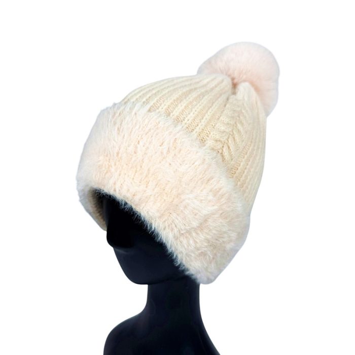 Fur Trim Beanie with Fleece Linging