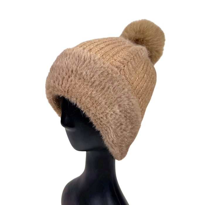Fur Trim Beanie with Fleece Linging