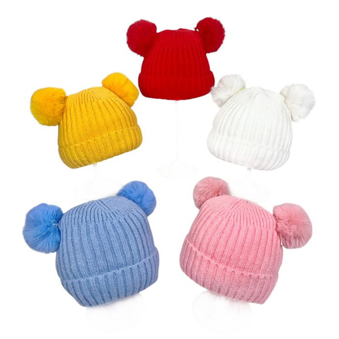 Kids Two Pompoms Beanie with Fleece Lining