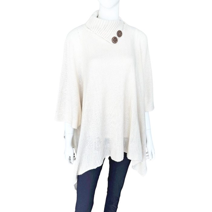 Chic Fold Neck Pullover Poncho with Buttons