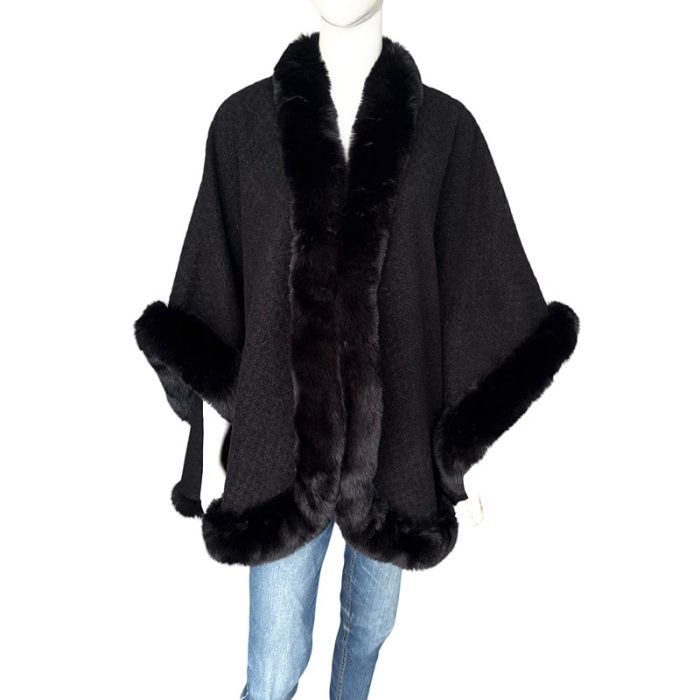 Luxe Curved Cape with Faux Fur Trim