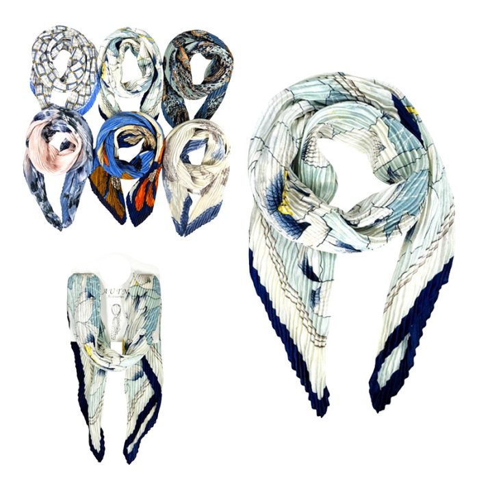 BLue Pleated Multi Function Neckerchief/Headband/Bandanna/Bag-Tie with Display Hanger. Assorted 6pcs/set. One of Each.