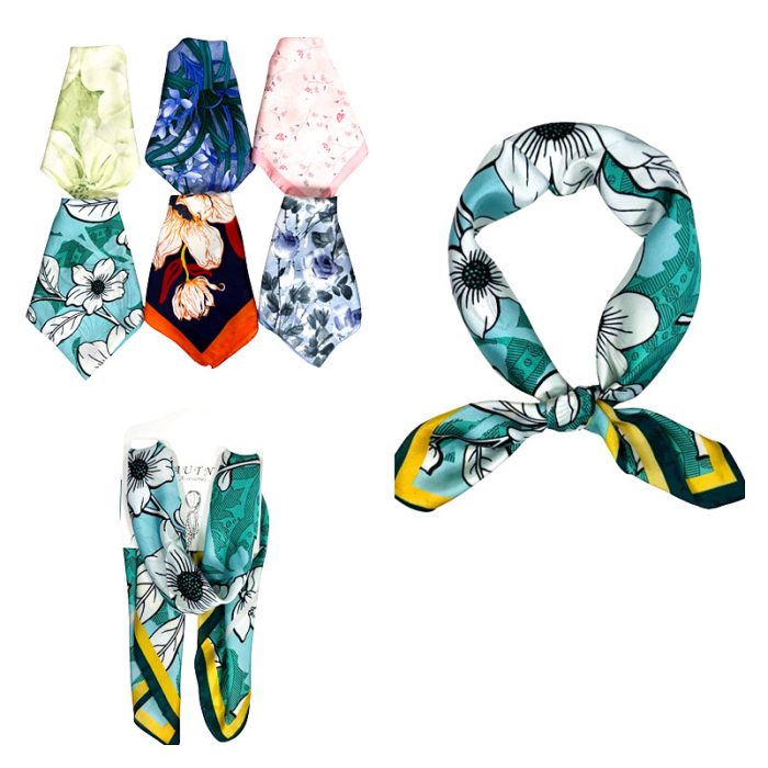 Multi Function Neckerchief/Headband/Bandanna/Bag-Tie with Display Hanger. Assorted 6pcs/set. One of Each.