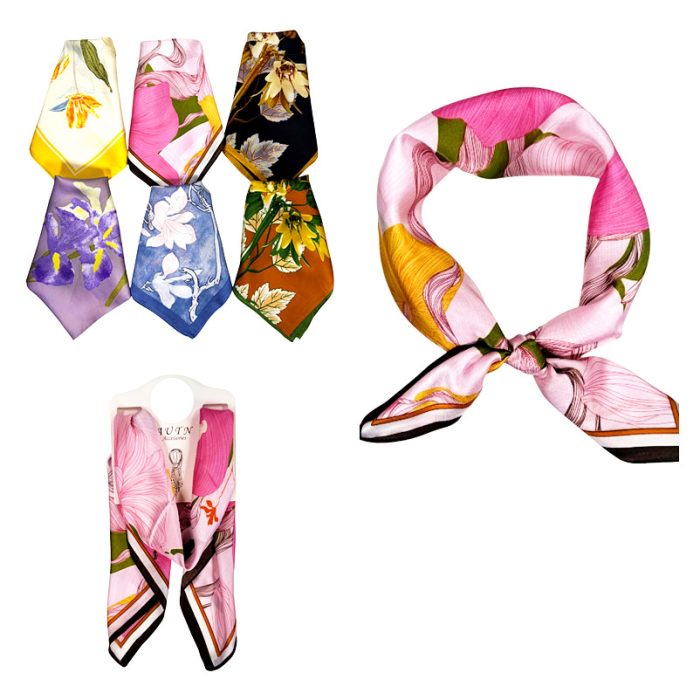 Multi Function Neckerchief/Headband/Bandanna/Bag-Tie with Display Hanger. Assorted 6pcs/set. One of Each.